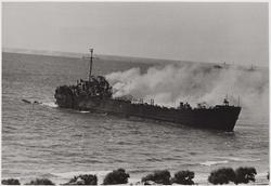 Hagannah mortars opening up and smoke appears on the deck of Altalena