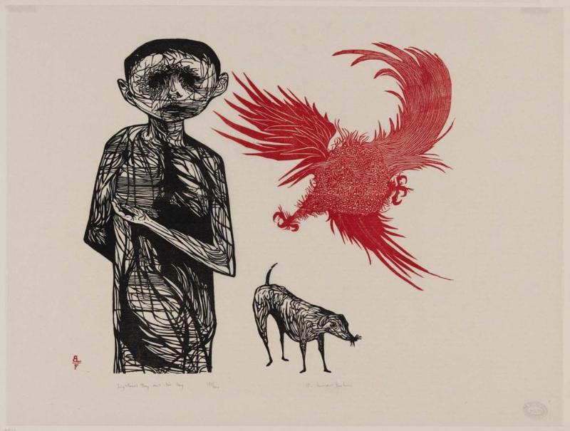 Frightened Boy and his Dog