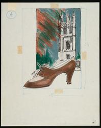 Lace up oxford before a tower