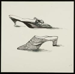 Two shoes, a patent leather mule and a raffia mule