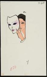 Female model holding white Japanese-style mask 