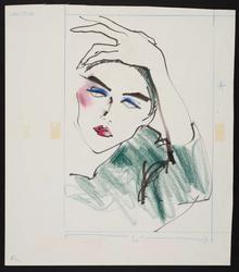 Model with make-up around eyes , hand on forehead
