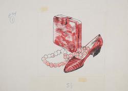 Red lizard shoe and bag with sponge coral necklace