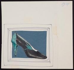 Black satin and green lizard pump