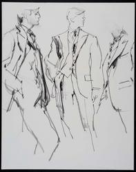 Male model (three times) in single breasted suits with vests