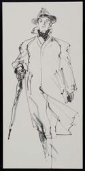 Male model in raincoat with umbrella and hat