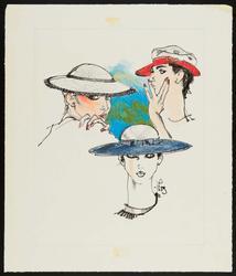 Three models wearing hats – white straw with black trim by Makin; other two by Randolph