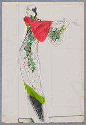 Stephen Cervantes in a Chinese-style red and green evening dress of nylon and lycra