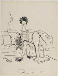 Gloria Guinness seated and smoking in Gemini, her home near Palm Beach