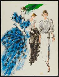 Three female models in evening clothes