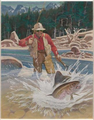 Rainbow Trout on Line with Fly Fisherman
