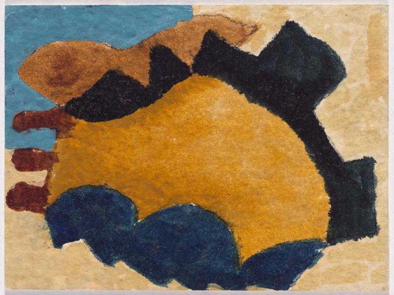 Untitled (Organic Ochre Form, Serrated Blue Border)