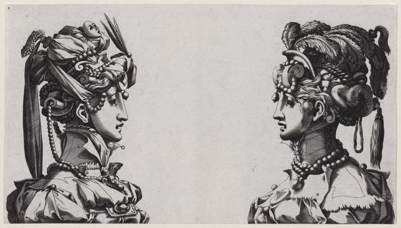 A Pair of Masked Women in Headdresses