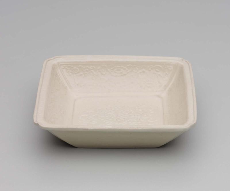 Shallow square molded dish with chrysanthemum design
