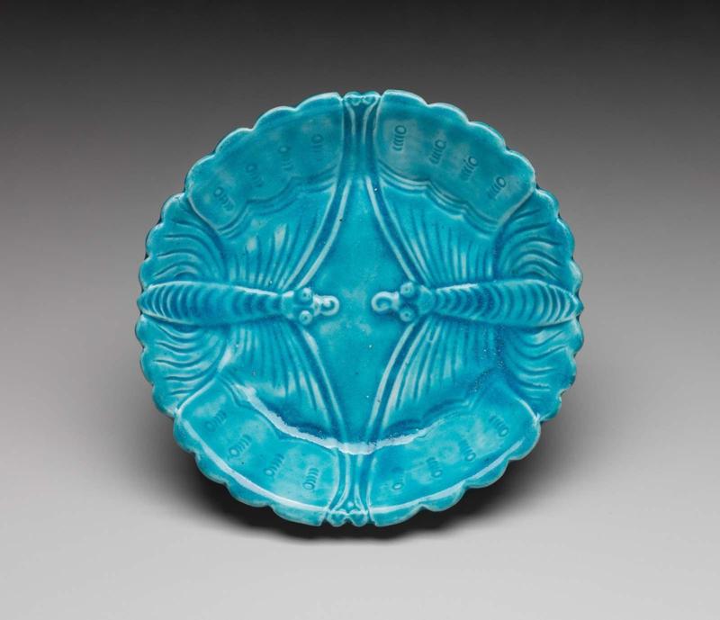 Plate with butterflies design, blue glaze inside