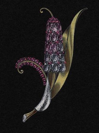 Drawing of a brooch of a stylized blue ceylon sapphire flower (Reflection Series)
