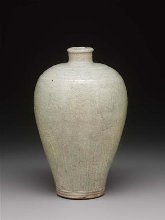 Meiping-shaped vase with carved floral scrolls and qingbai glaze