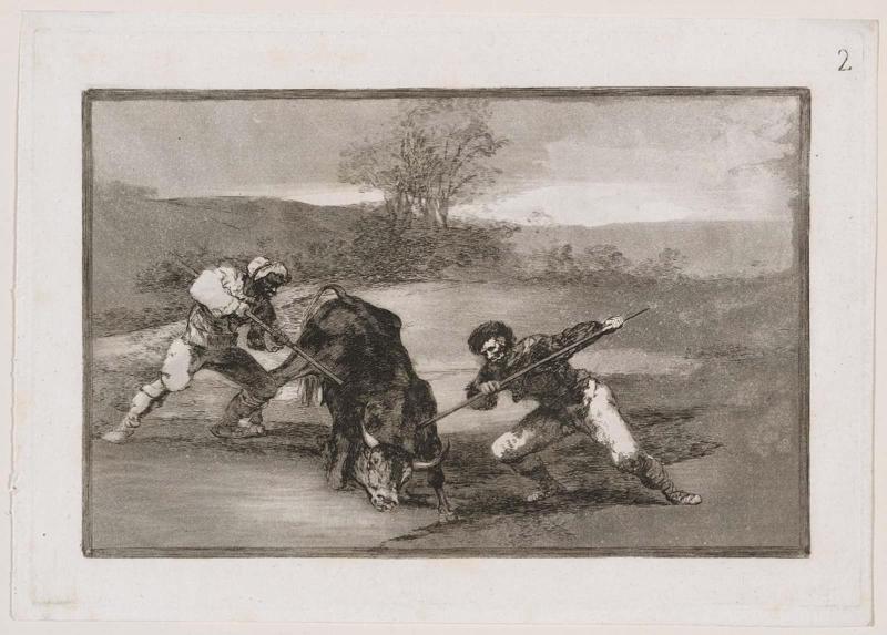 Otro modo de cazar á pie. (Another way of hunting on foot);  "Tauromaquia" (Bullfighting), plate 2