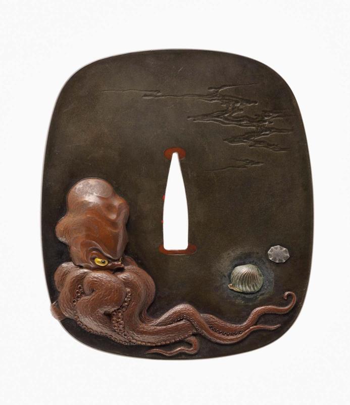Tsuba with design of octopus and seashells