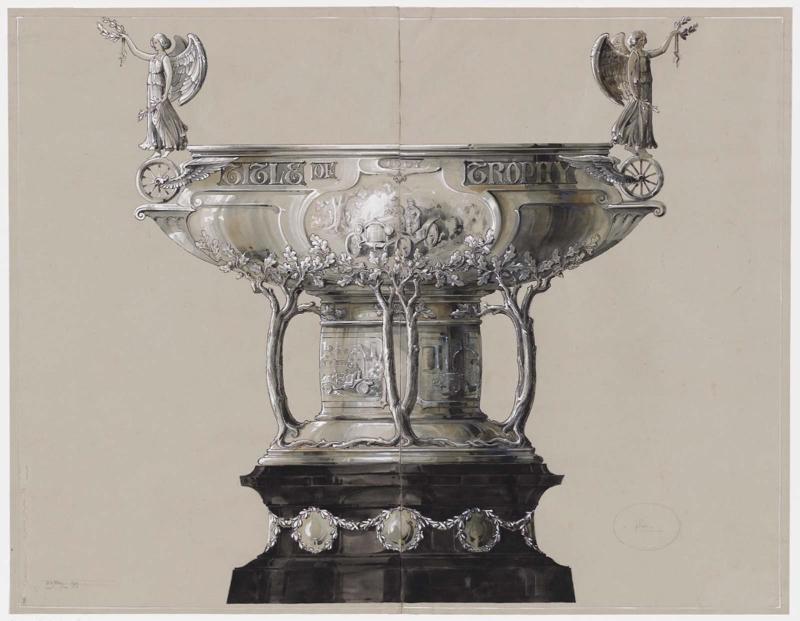 Design for a silver automobile racing trophy