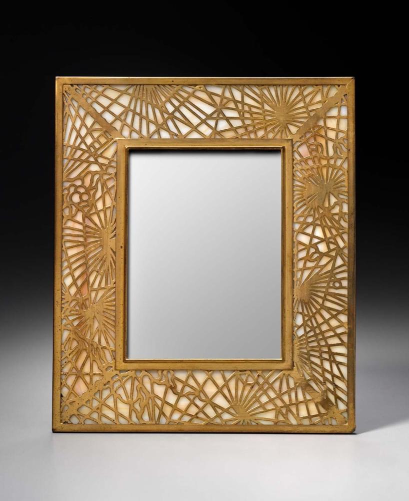 Frame, "Etched metal and glass pattern; pine needles motif"