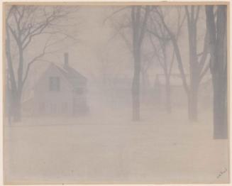 New England Village on a Misty Winter Day
