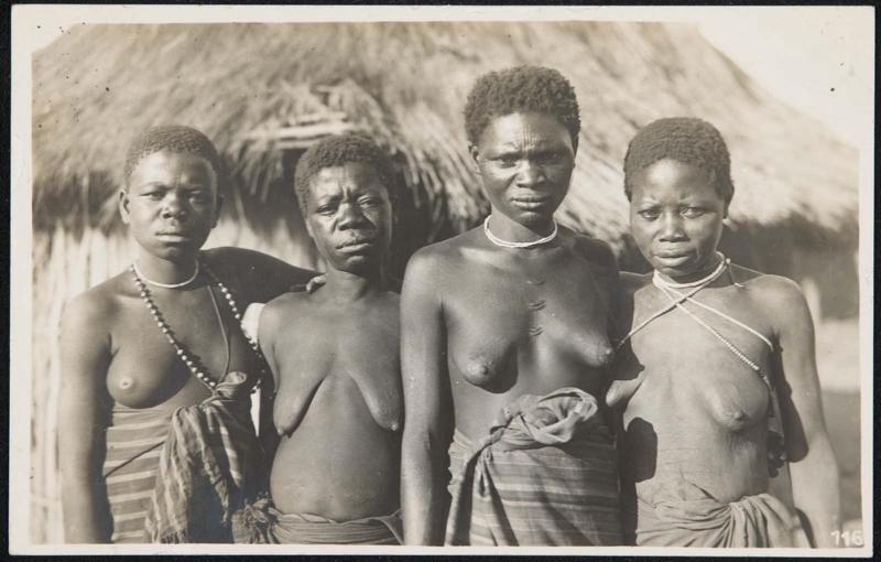 Four shirtless women