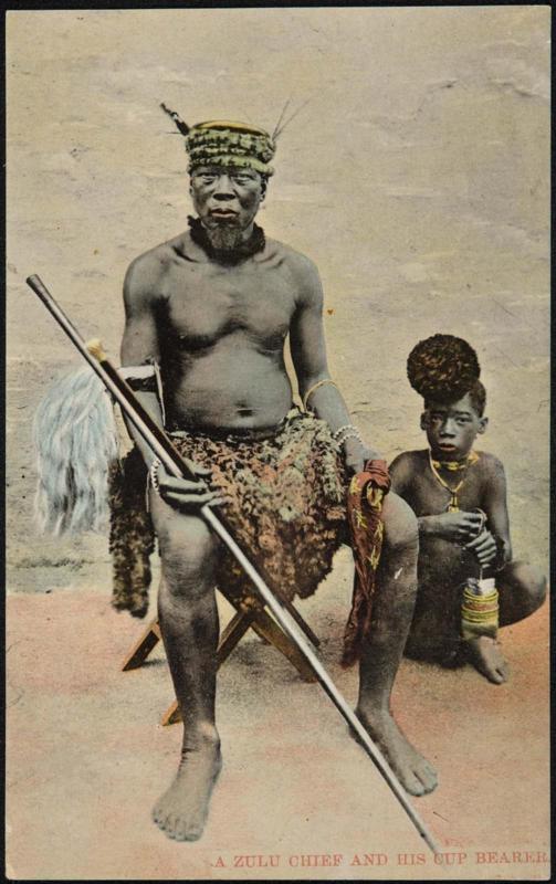 A ZULU CHIEF AND HIS CUP BEARER.