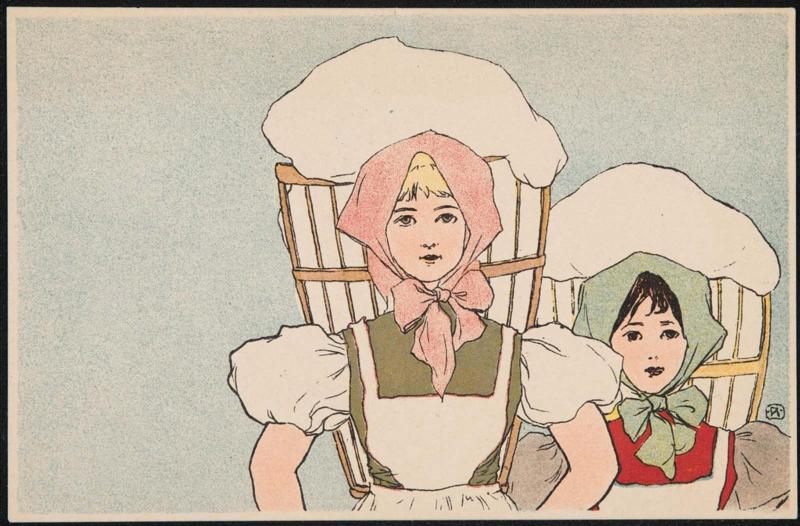 Two girls with scarves carrying baskets, from the series Viennese Types