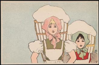 Two girls with scarves carrying baskets, from the series Viennese Types