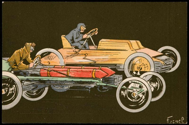 Two cars racing side by side