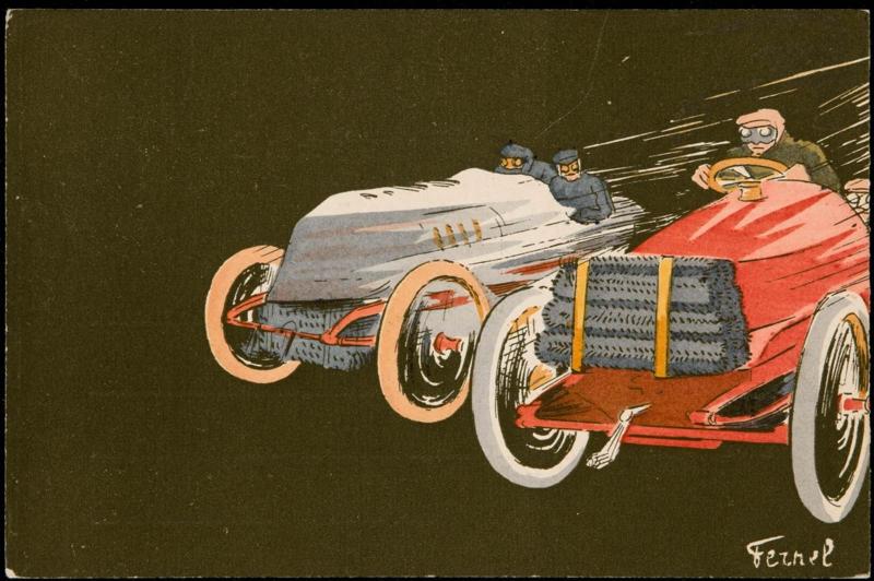 Red car and silver car racing