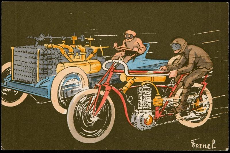 A race between a car and motorcycle