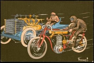 A race between a car and motorcycle