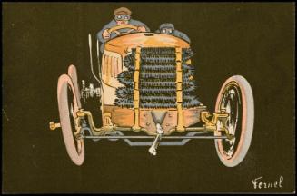 Close up of orange car with two drivers