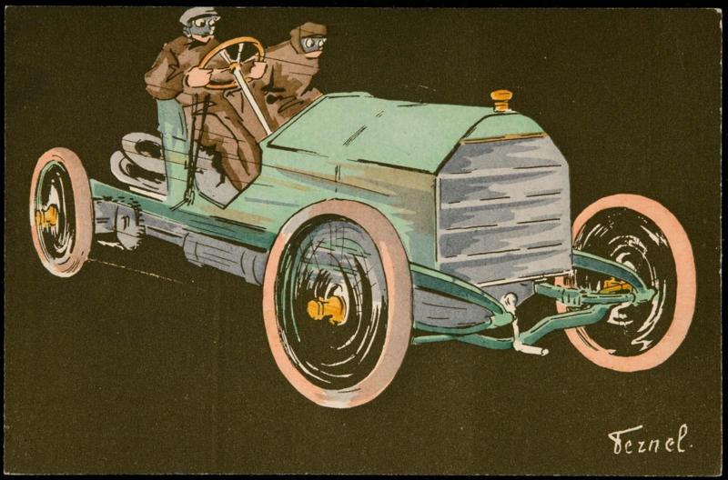 Green car with two drivers