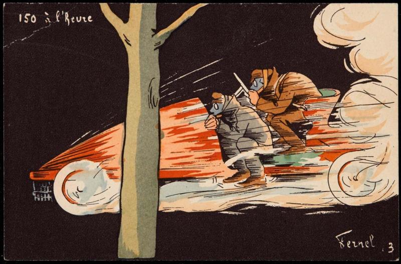 A car racing past a tree at high speed