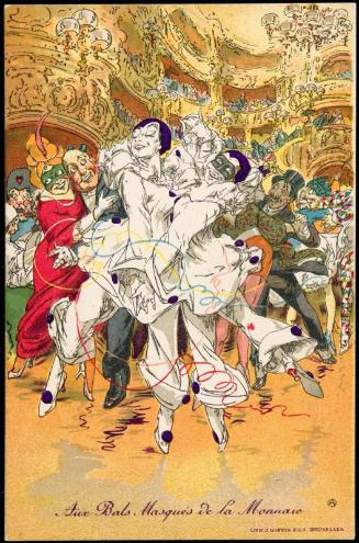 Couple in white costumes and masks dancing