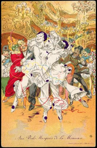 Couple in white costumes and masks dancing