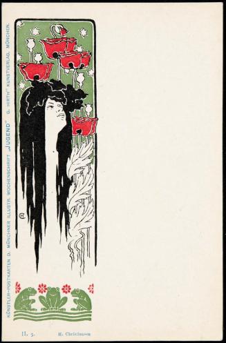 Dark-haired woman among roses