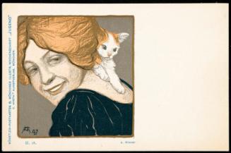 Woman with a cat on her shoulder