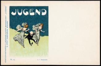 Two woman whisking away a man