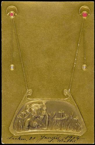 Woman among flowers holding a vase