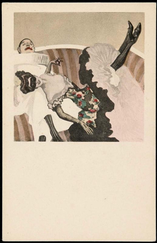 Masked woman and a clown