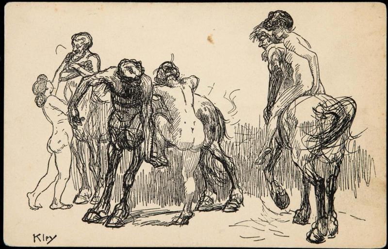 Nude figures on horseback