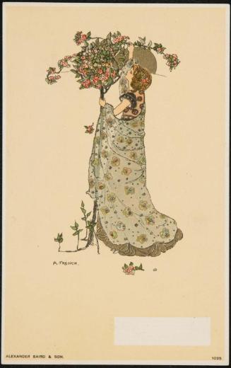 Woman reaching for flowers
