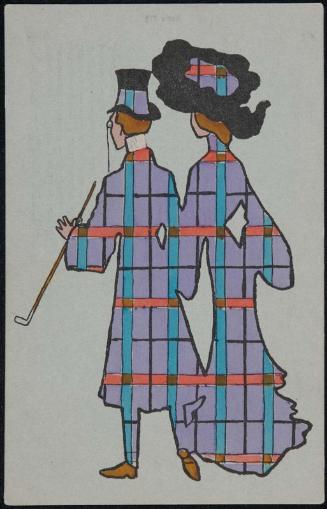 Couple in purple-colored plaid attire