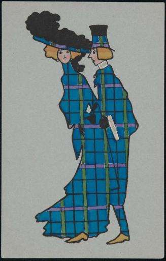 Couple in blue-colored plaid attire