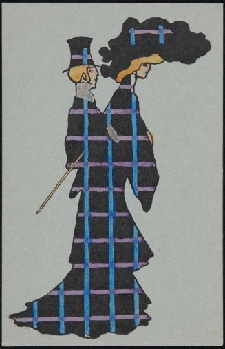 Couple in dark-colored plaid attire
