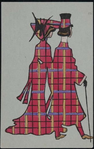 Couple in red-colored plaid attire